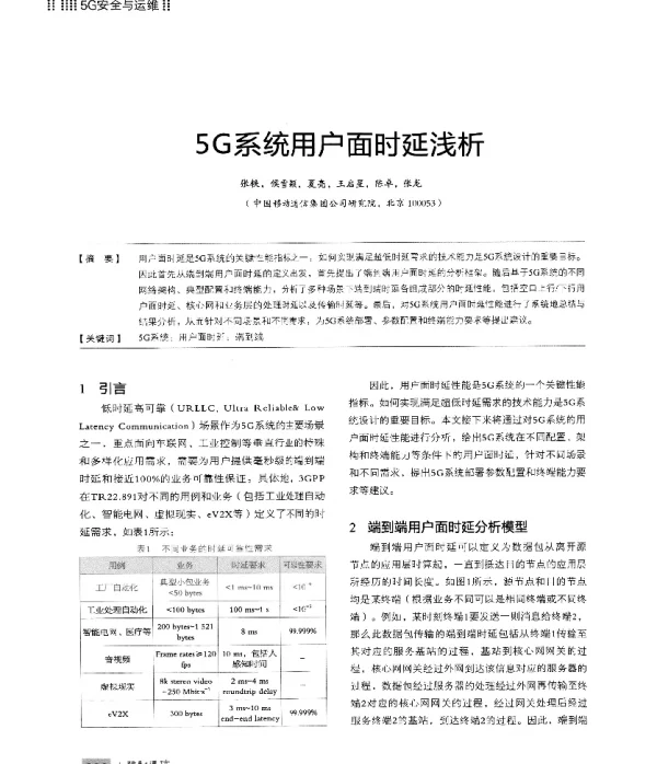 5G系统用户面时延浅析