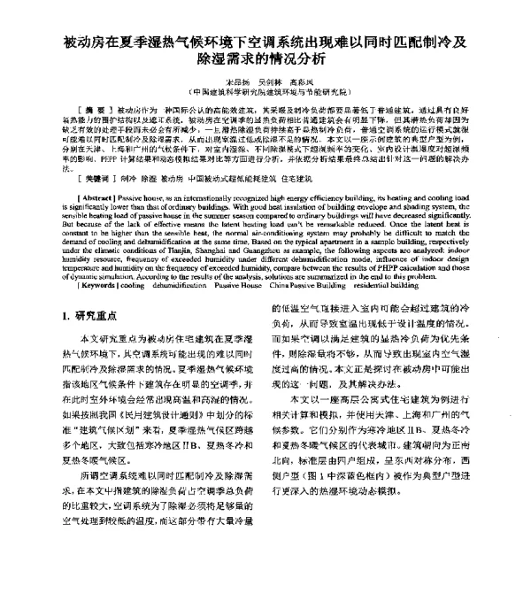 被动房在夏季湿热气候环境下空调系统出现难以同时匹配制冷及除湿需求的情况分析