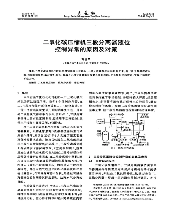 二氧化碳压缩机三段分离器液位控制异常的原因及对策