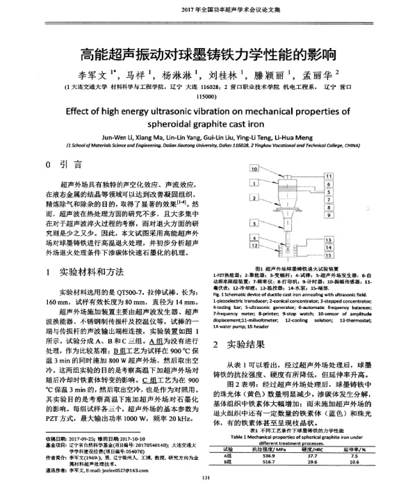 高能超声振动对球墨铸铁力学性能的影响