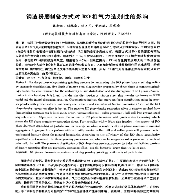 钢渣粉磨制备方式对RO相气力选别性的影响