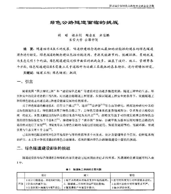 绿色公路隧道面临的挑战