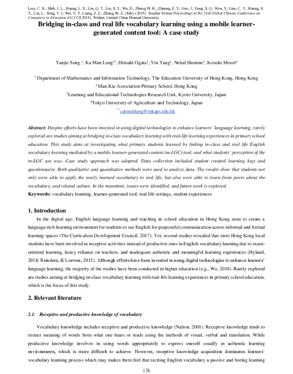Bridgingin-classandreallifevocabularylearningusingamobilelearner-generatedcontenttoolAcasestudy