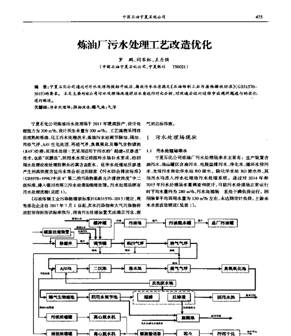 炼油厂污水处理工艺改造优化