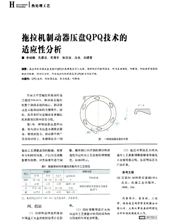 拖拉机制动器压盘QPQ技术的适应性分析