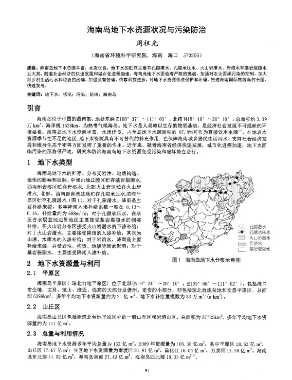 海南岛地下水资源状况与污染防治