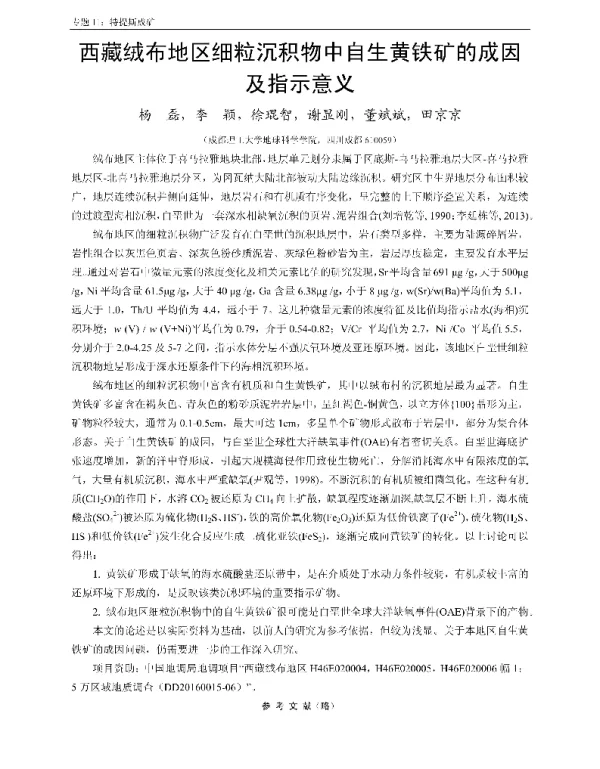 西藏绒布地区细粒沉积物中自生黄铁矿的成因及指示意义