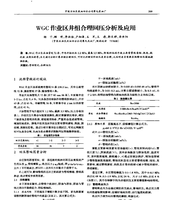 WGC作业区井组合理回压分析及应用