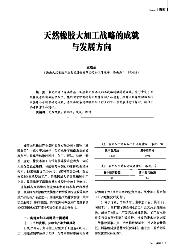 天然橡胶大加工战略的成就与发展方向