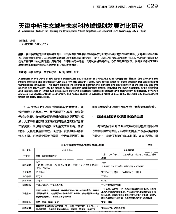 天津中新生态城与未来科技城规划发展对比研究