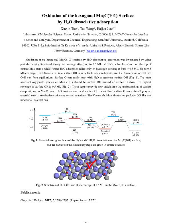 OxidationofthehexagonalMo2C(101)SurfacebyH2Odissociativeadsorption