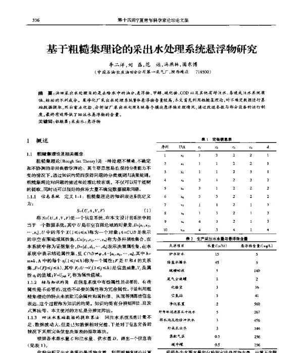 基于粗糙集理论的采出水处理系统悬浮物研究