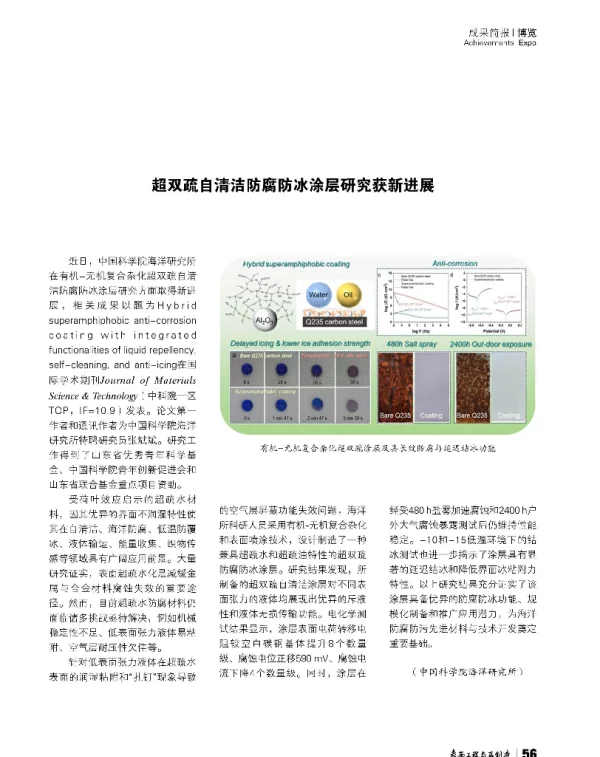 超双疏自清洁防腐防冰涂层研究获新进展
