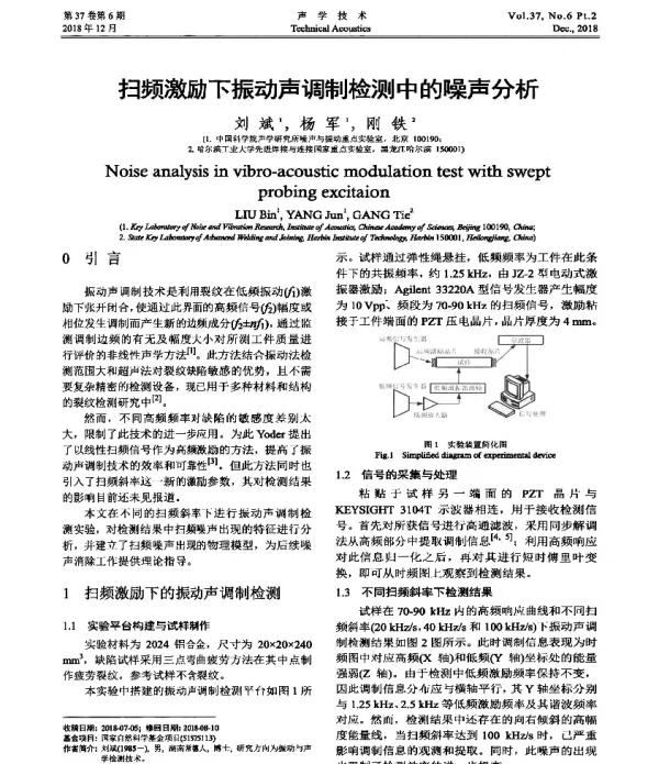 扫频激励下振动声调制检测中的噪声分析