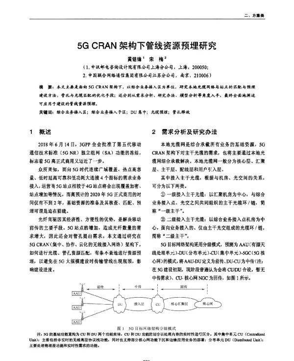 5GCRAN架构下管线资源预埋研究