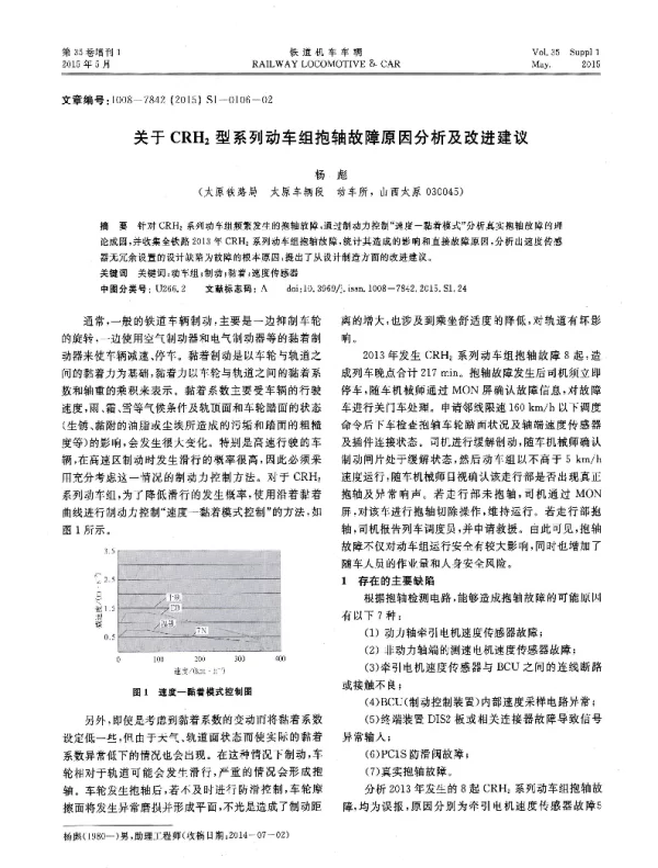 关于CRH2型系列动车组抱轴故障原因分析及改进建议