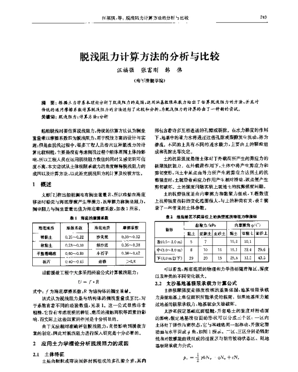 脱浅阻力计算方法的分析与比较