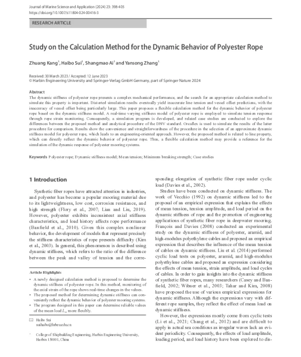 Study on the Calculation Method for the Dynamic Behavior of Polyester Rope