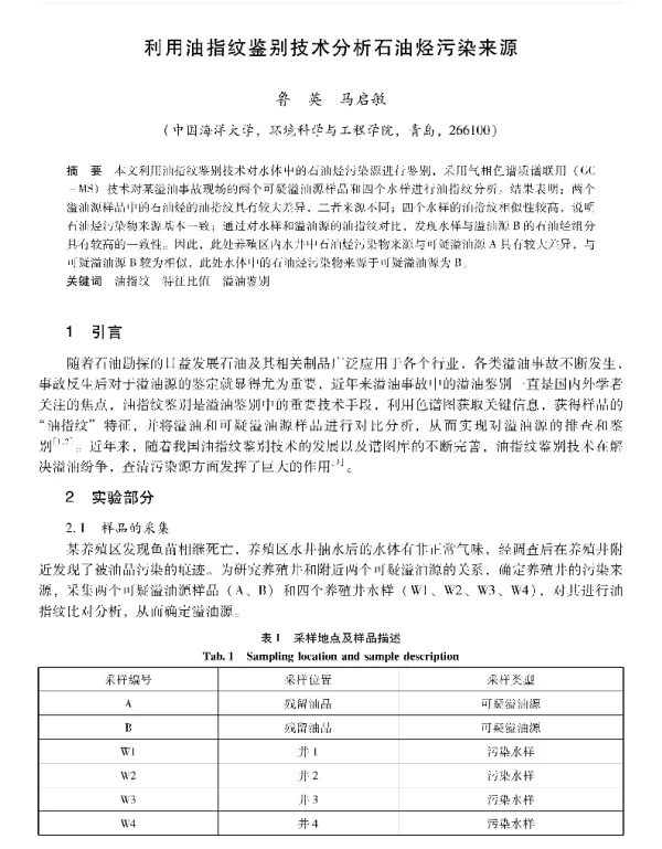 利用油指纹鉴别技术分析石油烃污染来源
