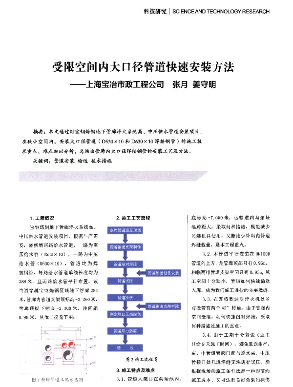 受限空间内大口径管道快速安装方法--上海宝冶市政工程公司张月姜守明