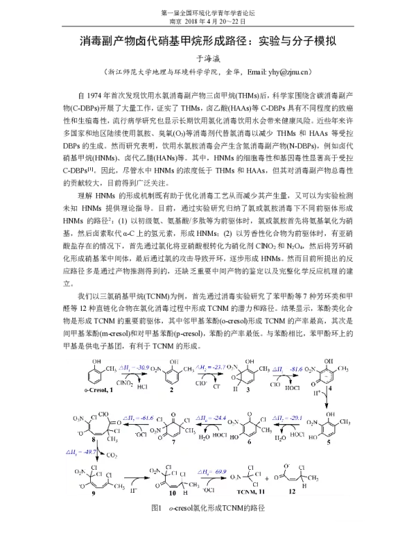 消毒副产物卤代硝基甲烷形成路径实验与分子模拟
