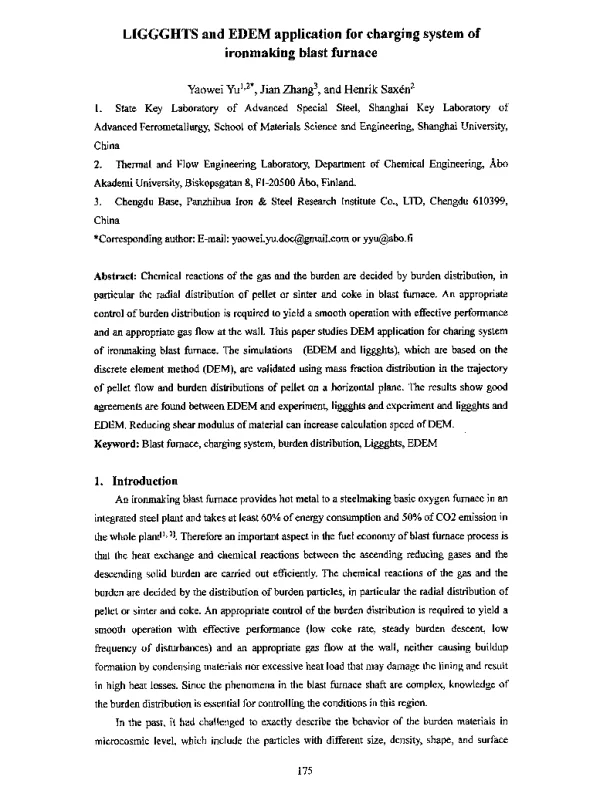 LIGGGHTSandEDEMapplicationforchargingsystemofironmakingblastfurnace