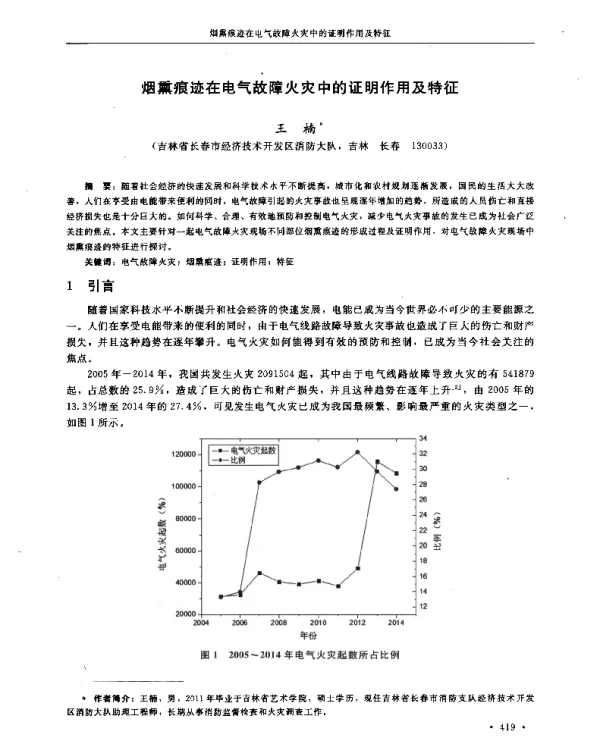 烟熏痕迹在电气故障火灾中的证明作用及特征