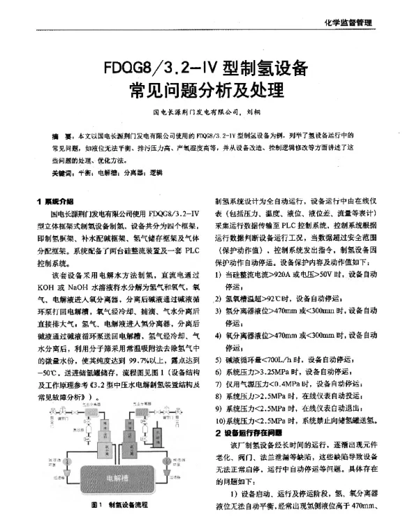 FDQG83.2-Ⅳ型制氢设备常见问题分析及处理