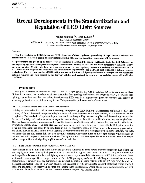 RecentDevelopmentsintheStandardizationandRegulationofLEDLightSources