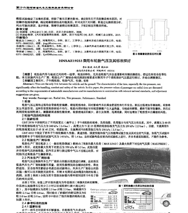 HNSAE19253乘用车轮胎气压及其标准探讨
