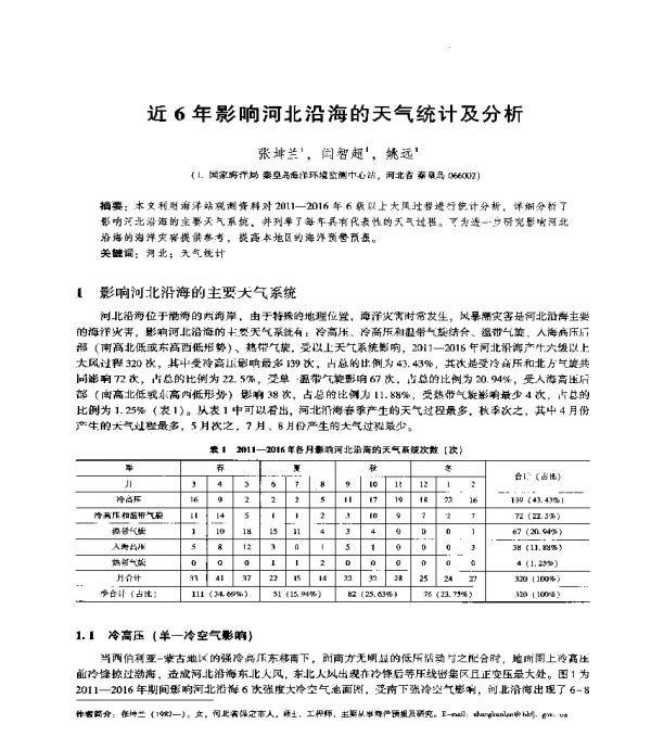 近6年影响河北沿海的天气统计及分析