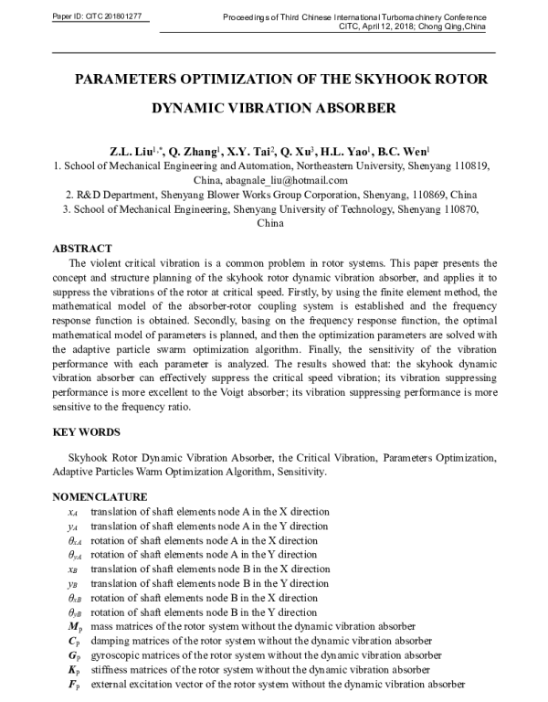 PARAMETERSOPTIMIZATIONOFTHESKYHOOKROTORDYNAMICVIBRATIONABSORBER