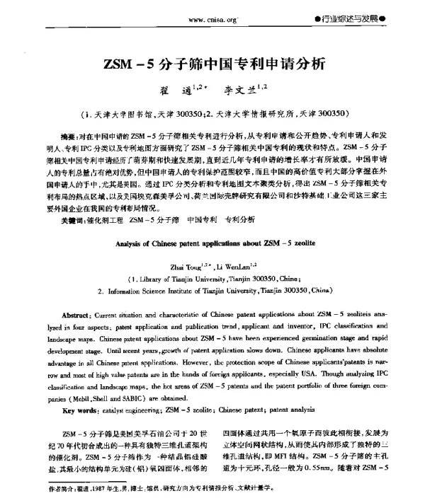 ZSM-5分子筛中国专利申请分析