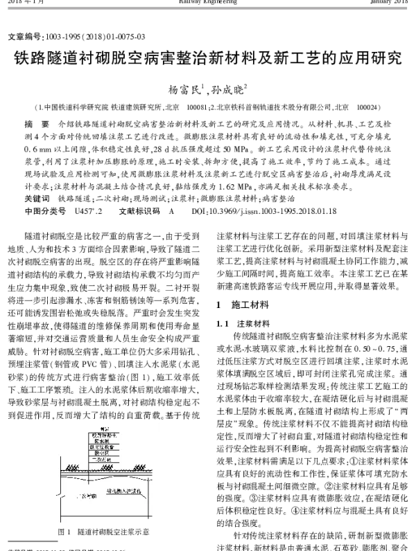 铁路隧道衬砌脱空病害整治新材料及新工艺的应用研究
