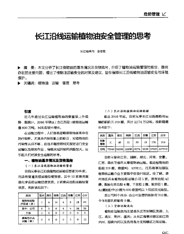 长江沿线运输植物油安全管理的思考
