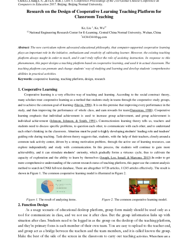 ResearchontheDesignofCooperativeLearningTeachingPlatformforClassroomTeaching