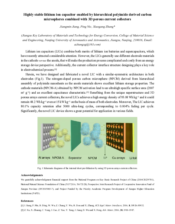 Highlystablelithiumioncapacitorenabledbyhierarchicalpolyimidederivedcarbonmicrospherescombinedwith3Dporouscurrentcollectors