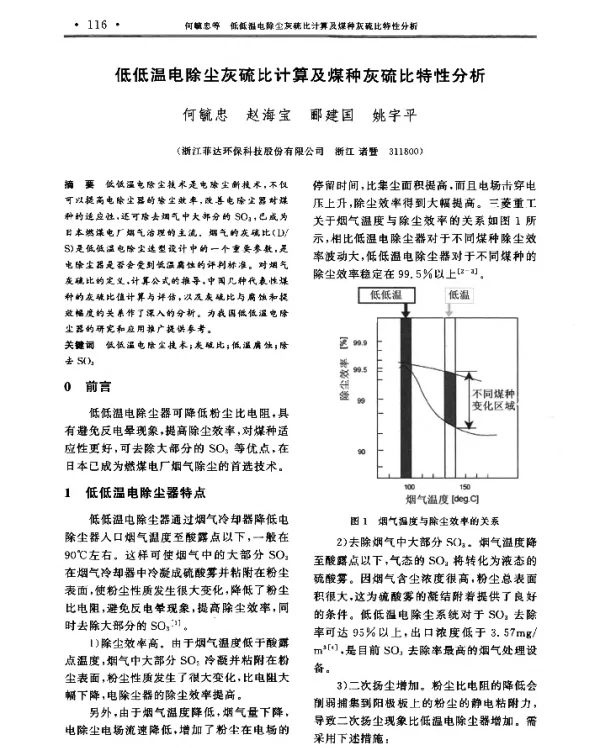 低低温电除尘灰硫比计算及煤种灰硫比特性分析