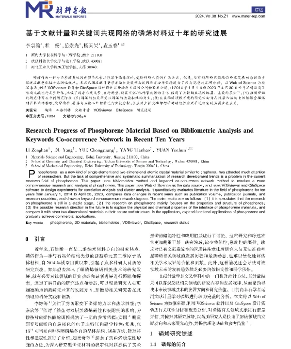 基于文献计量和关键词共现网络的磷烯材料近十年的研究进展