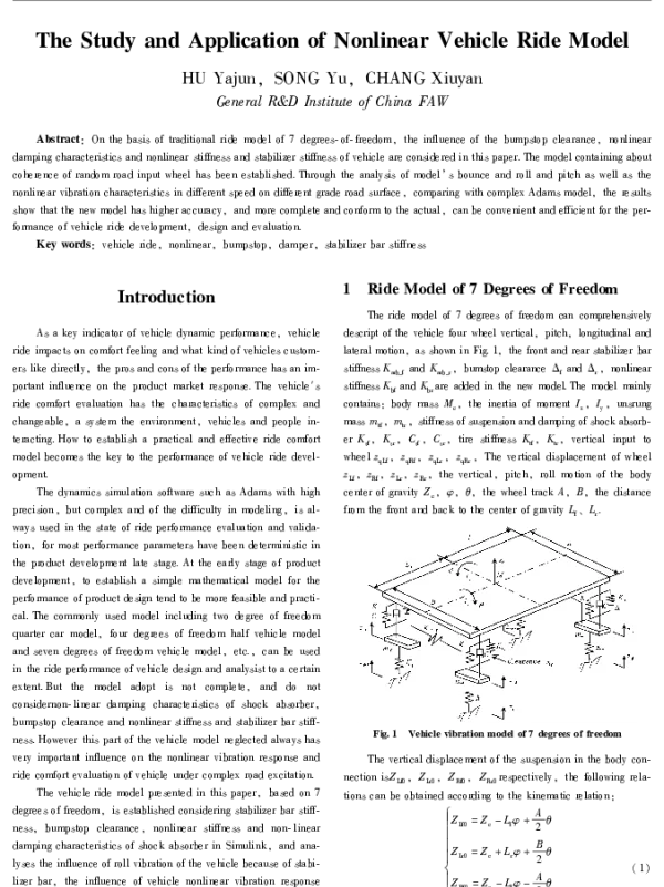TheStudyandApplicationofNonlinearVehicleRideModel