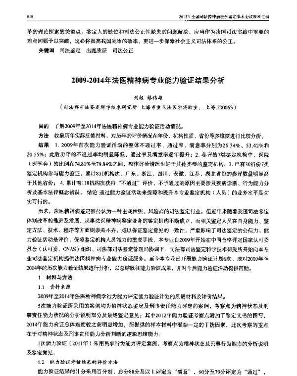 2009-2014年法医精神病专业能力验证结果分析