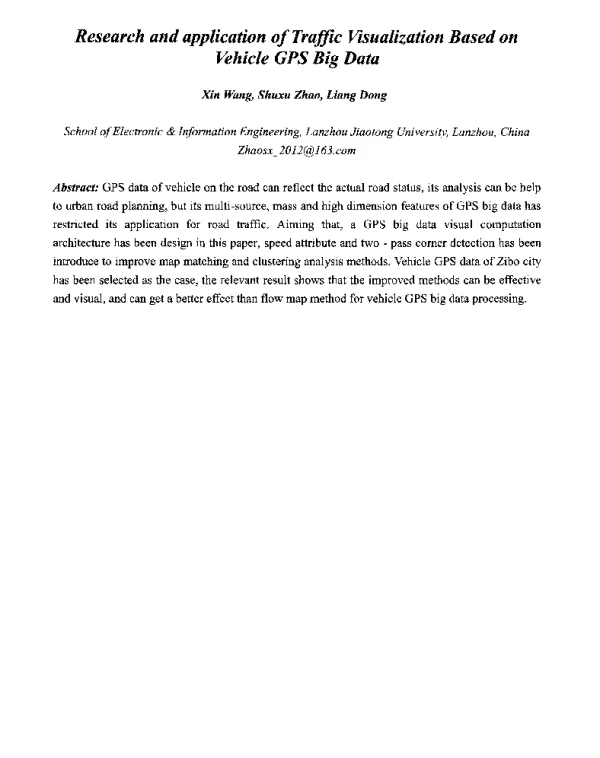 ResearchandapplicationofTrafficVisualizationBasedonVehicleGPSBigData