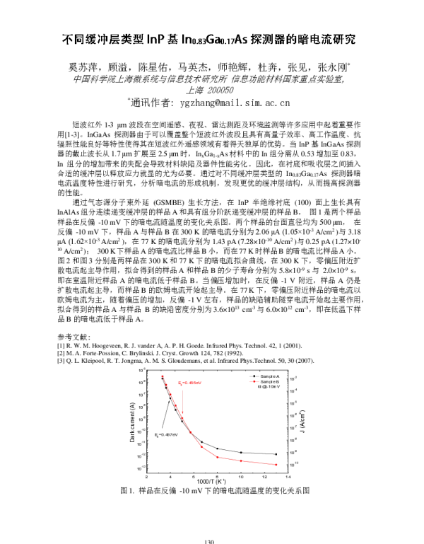 不同缓冲层类型InP基In0.83Ga0.17As探测器的暗电流研究
