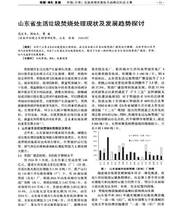 山东省生活垃圾焚烧处理现状及发展趋势探讨