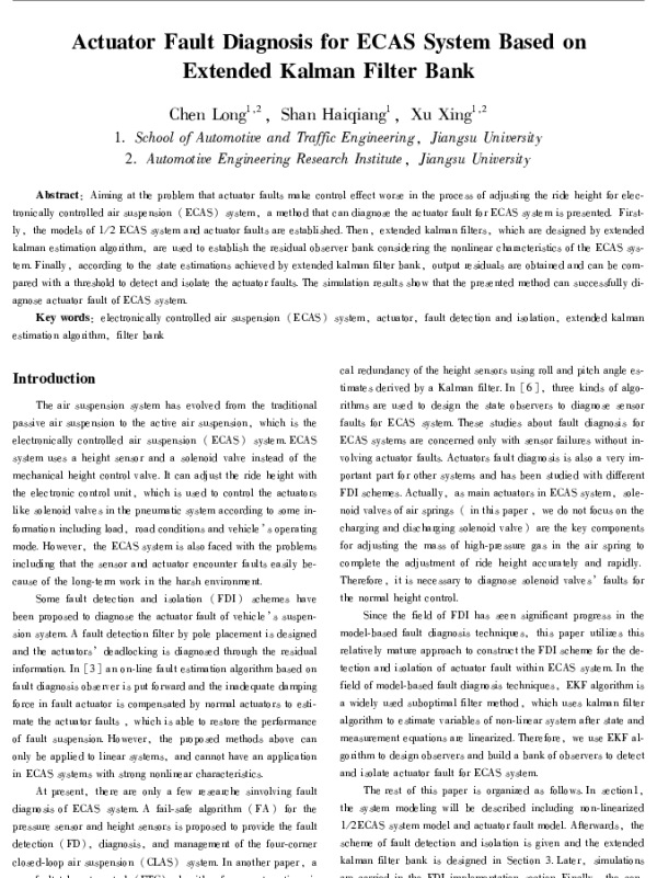 ActuatorFaultDiagnosisforECASSystemBasedonExtendedKalmanFilterBank