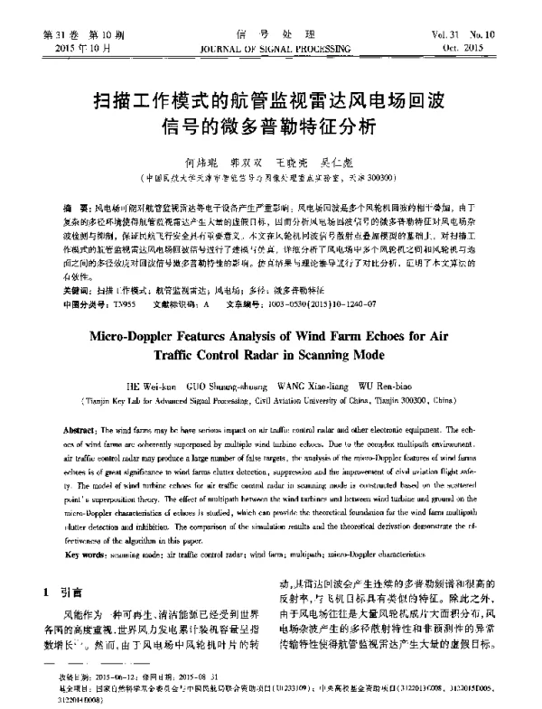 扫描工作模式的航管监视雷达风电场回波信号的微多普勒特征分析
