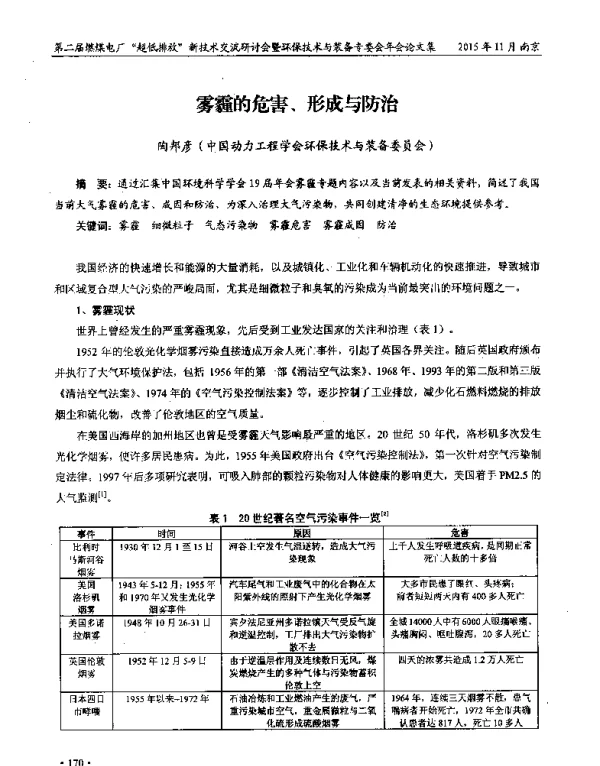 雾霾的危害、形成与防治