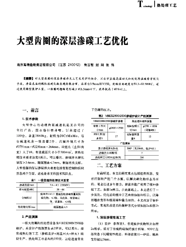 大型齿圈的深层渗碳工艺优化