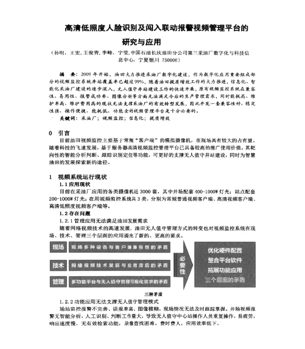 高清低照度人脸识别及闯入联动报警视频管理平台的研究与应用