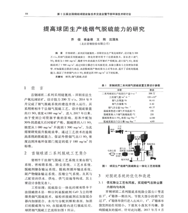 提高球团生产线烟气脱硫能力的研究
